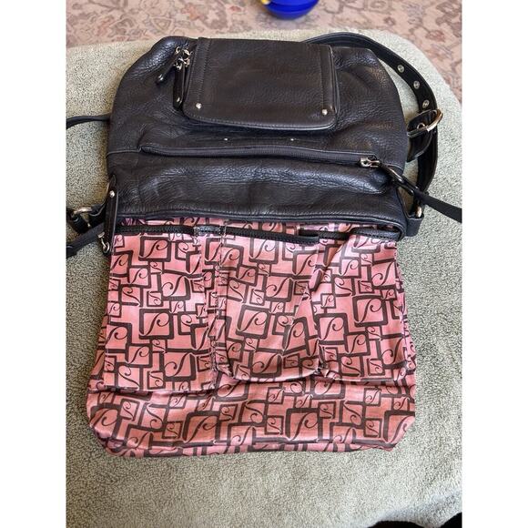 Stone Mountain Black Leather Shoulder Bag Adjustable Strap Pink Lining Purse - Picture 7 of 8